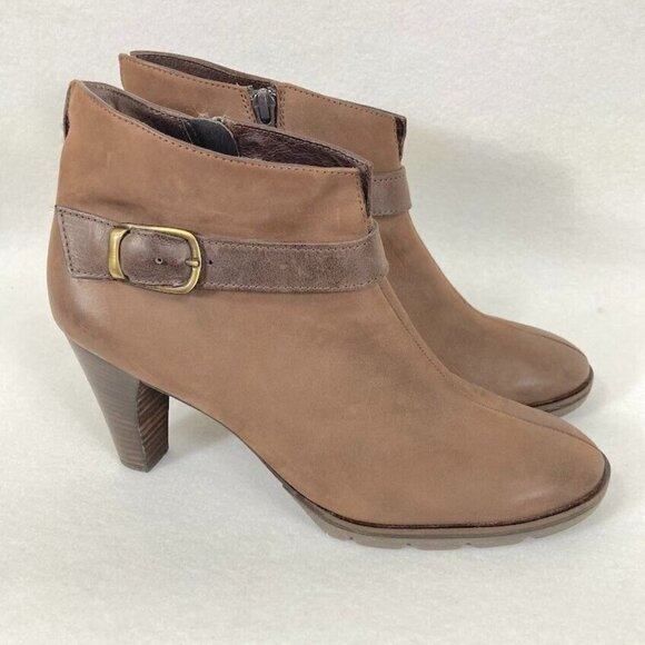 Paul Green Karla Brown Leather Side Zip Ankle Booties Size 5.5 - Picture 1 of 8